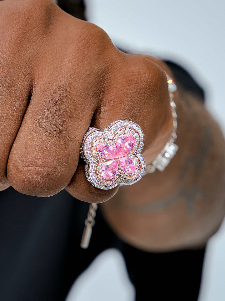 Pink Gemstone Moissanite Four Leaf Clover Ring