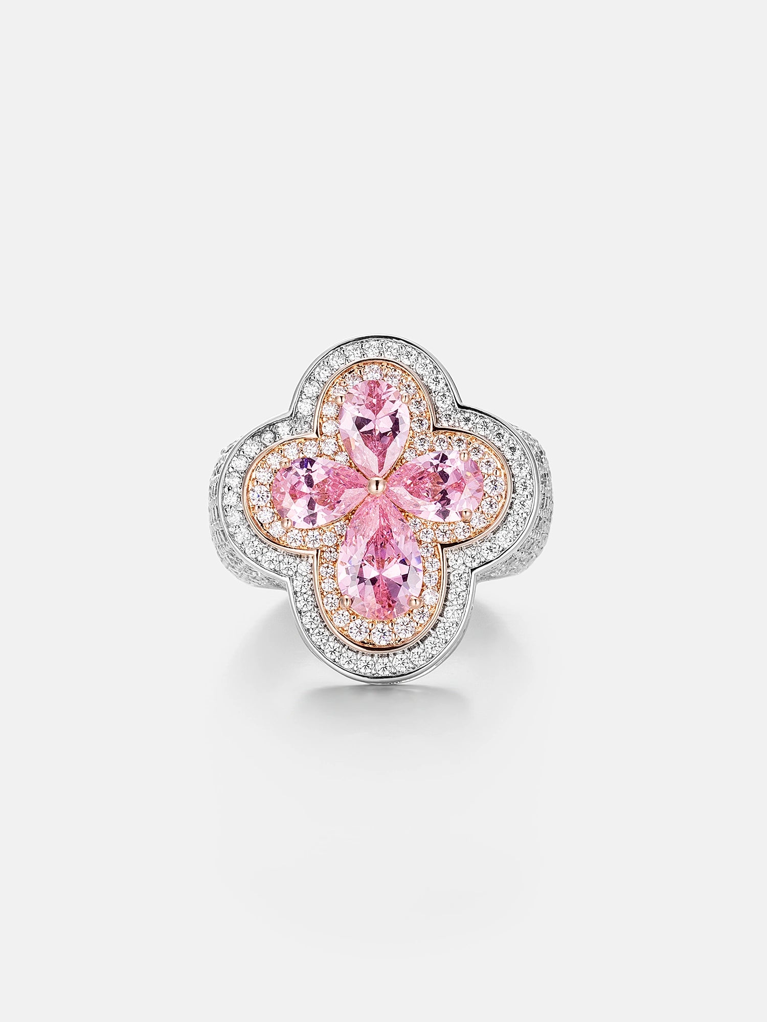 Pink Gemstone Moissanite Four Leaf Clover Ring