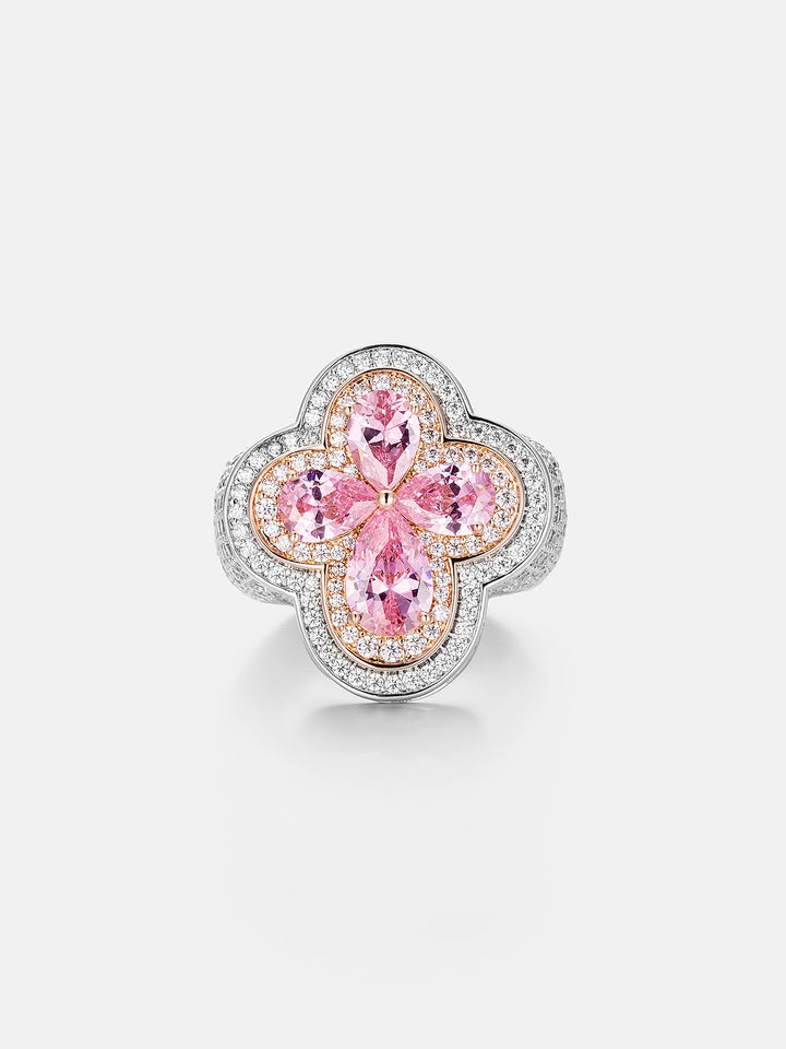 Pink Gemstone Moissanite Four Leaf Clover Ring