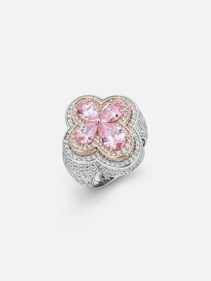 Pink Gemstone Moissanite Four Leaf Clover Ring
