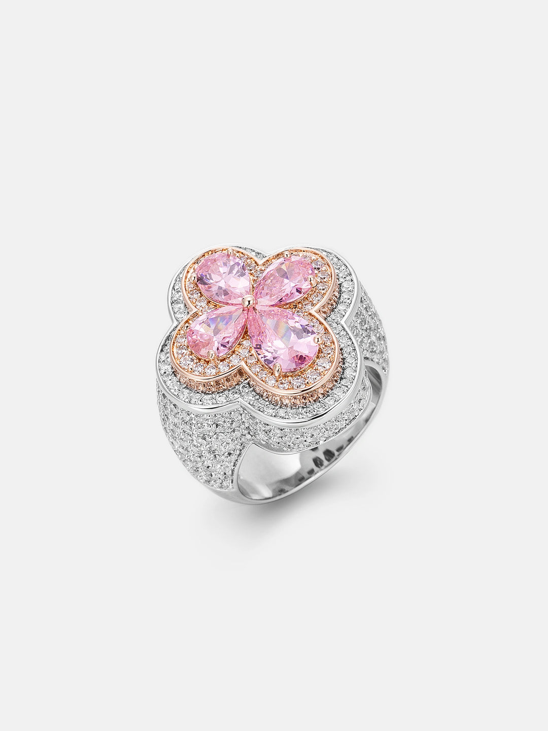Pink Gemstone Moissanite Four Leaf Clover Ring