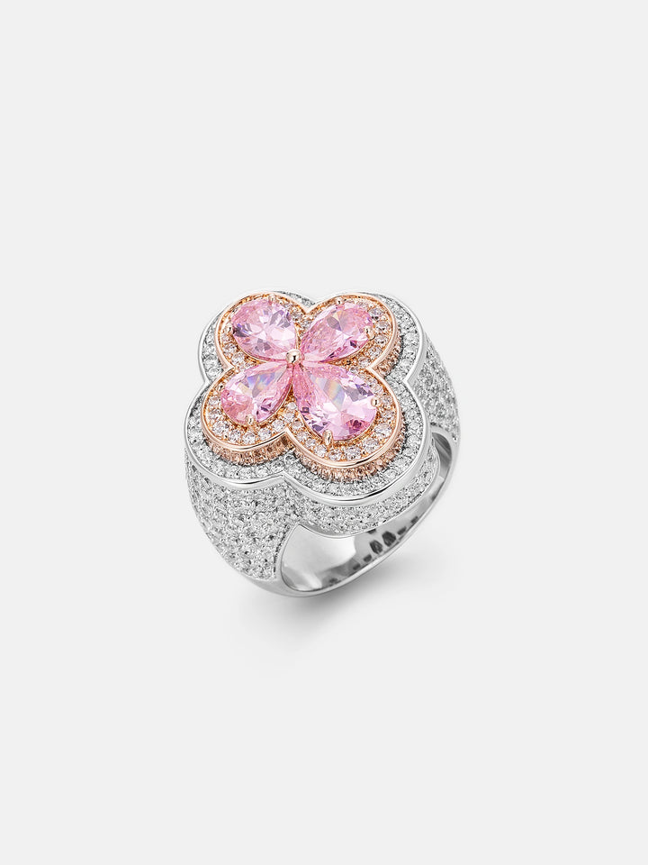 Pink Gemstone Moissanite Four Leaf Clover Ring