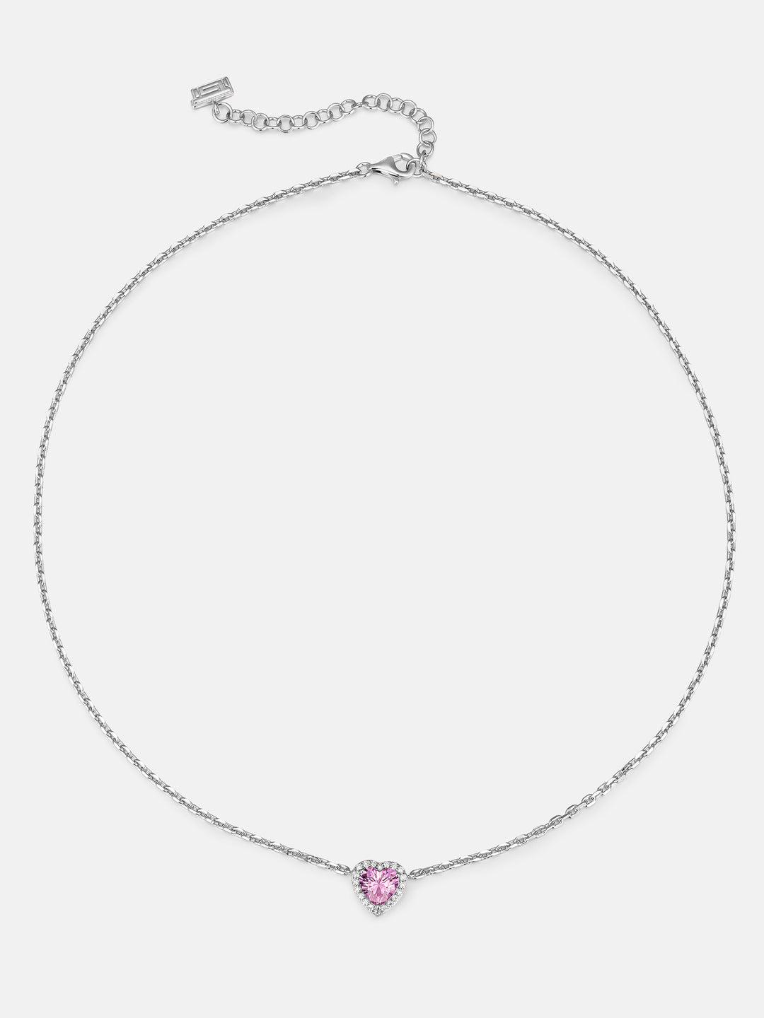 Pink Heart Gem With Moissanite Halo Adjustable Necklace