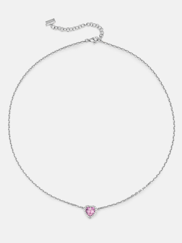 Pink Heart Gem With Moissanite Halo Adjustable Necklace