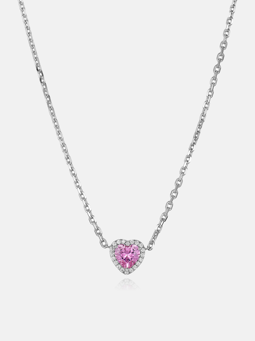 Pink Heart Gem With Moissanite Halo Adjustable Necklace