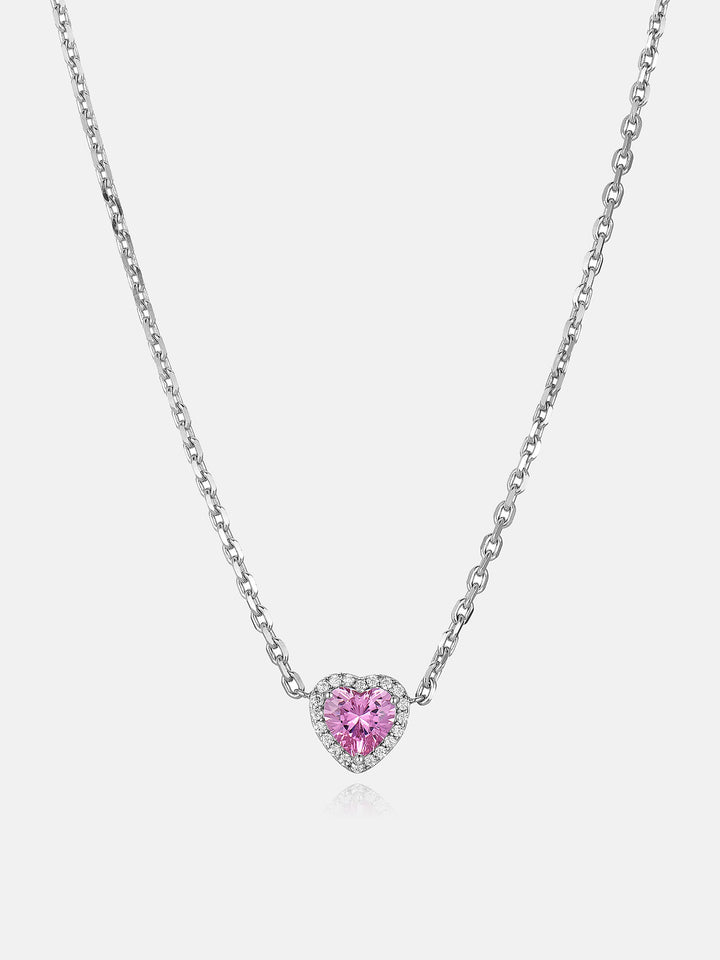 Pink Heart Gem With Moissanite Halo Adjustable Necklace