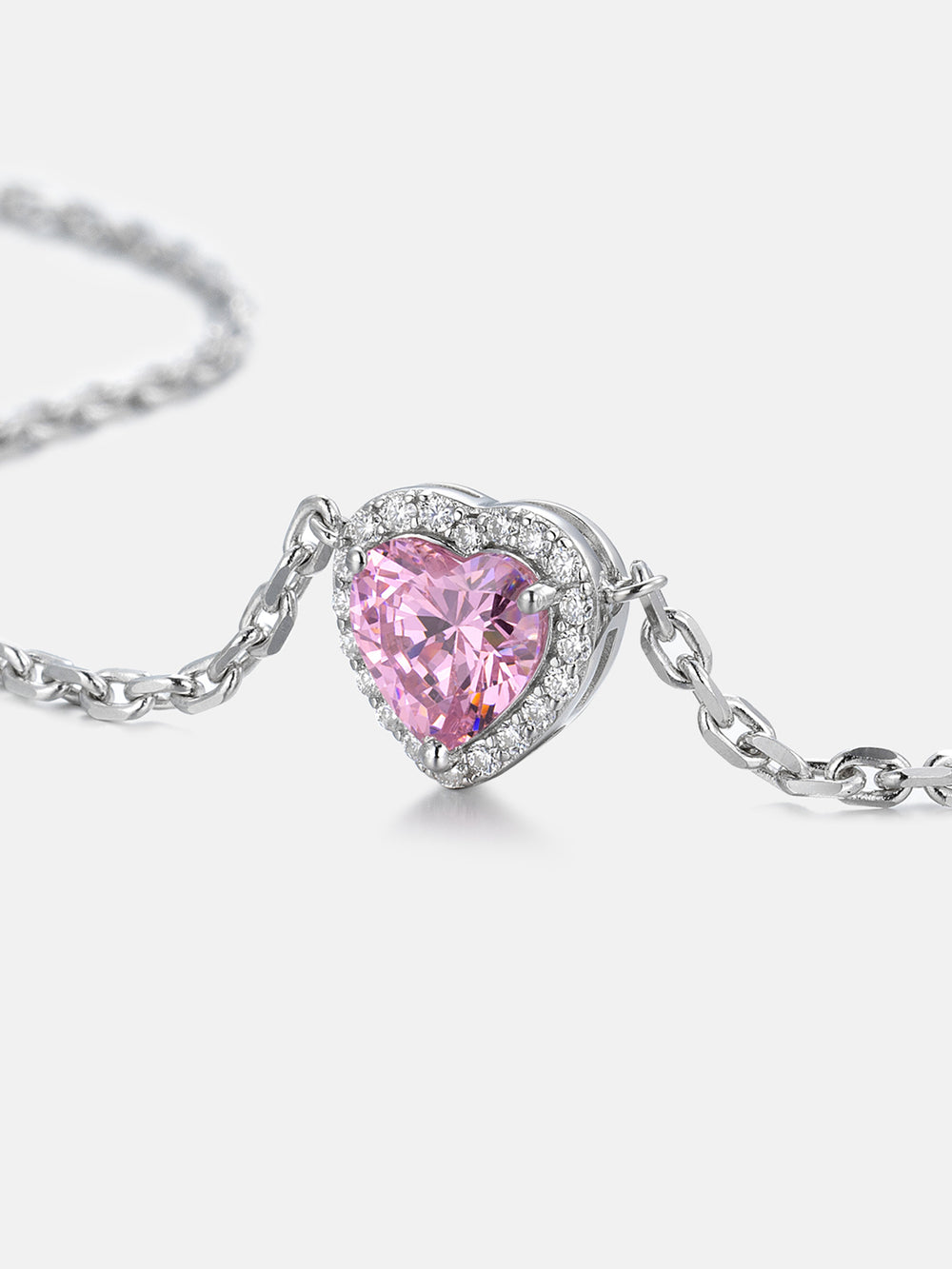 Pink Heart Gem With Moissanite Halo Adjustable Necklace