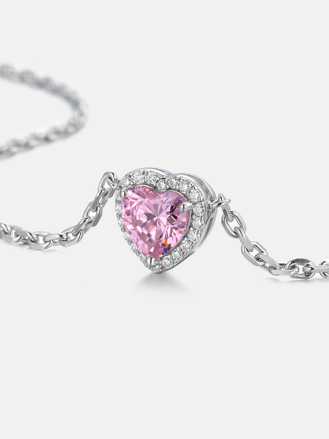 Pink Heart Gem With Moissanite Halo Adjustable Necklace