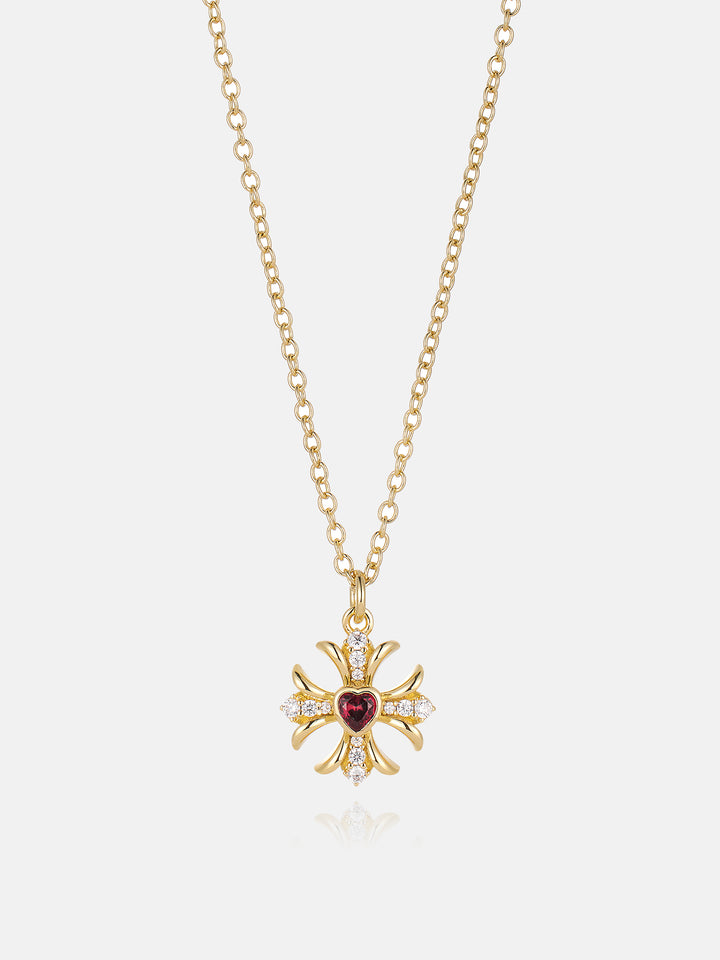 Pink Heart Gem & Moissanite Cross Pendant