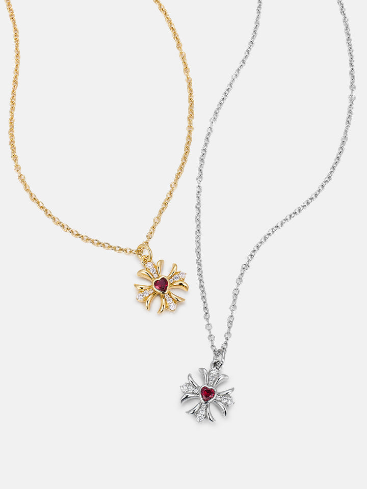 Pink Heart Gem & Moissanite Cross Pendant