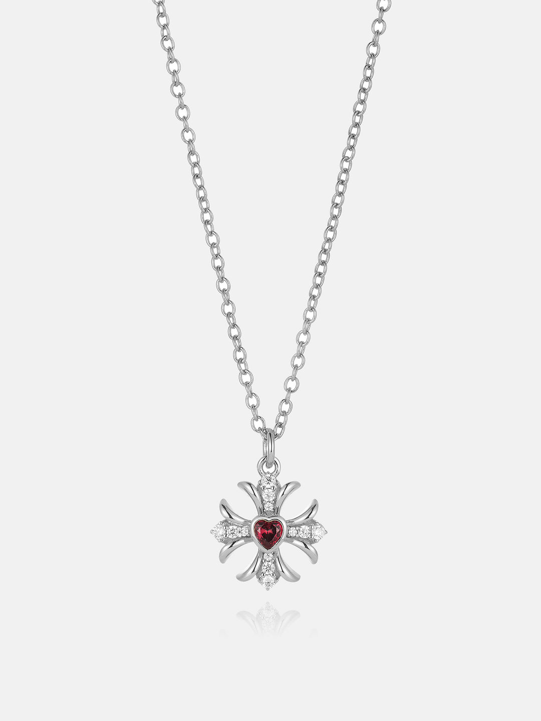 Pink Heart Gem & Moissanite Cross Pendant