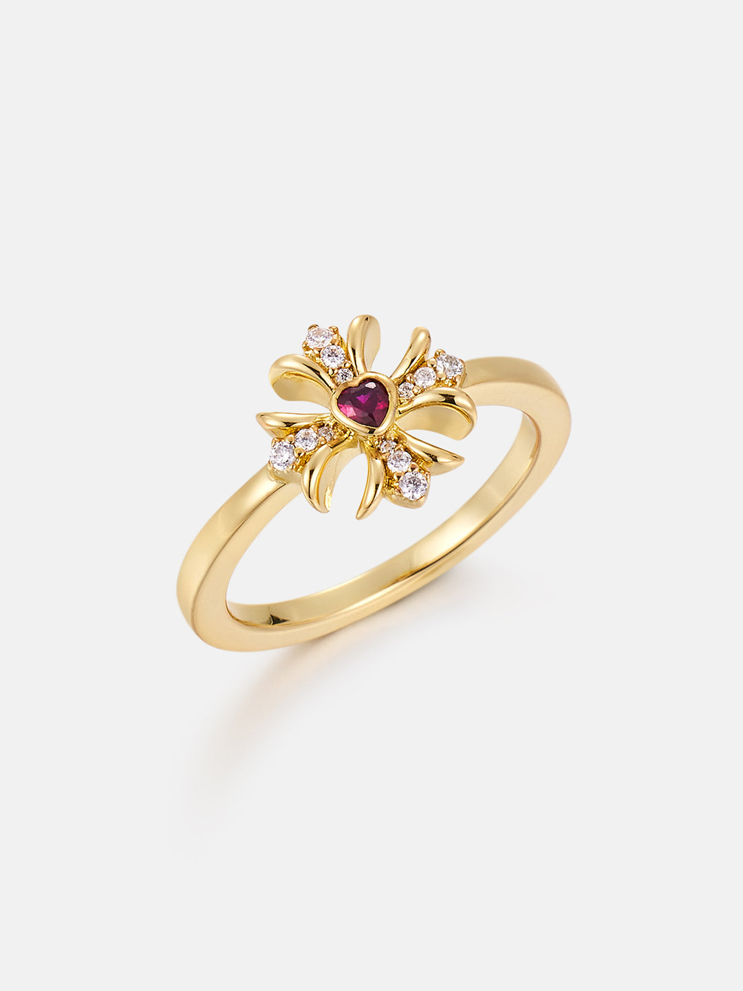 Pink Heart Gem & Moissanite Cross Ring