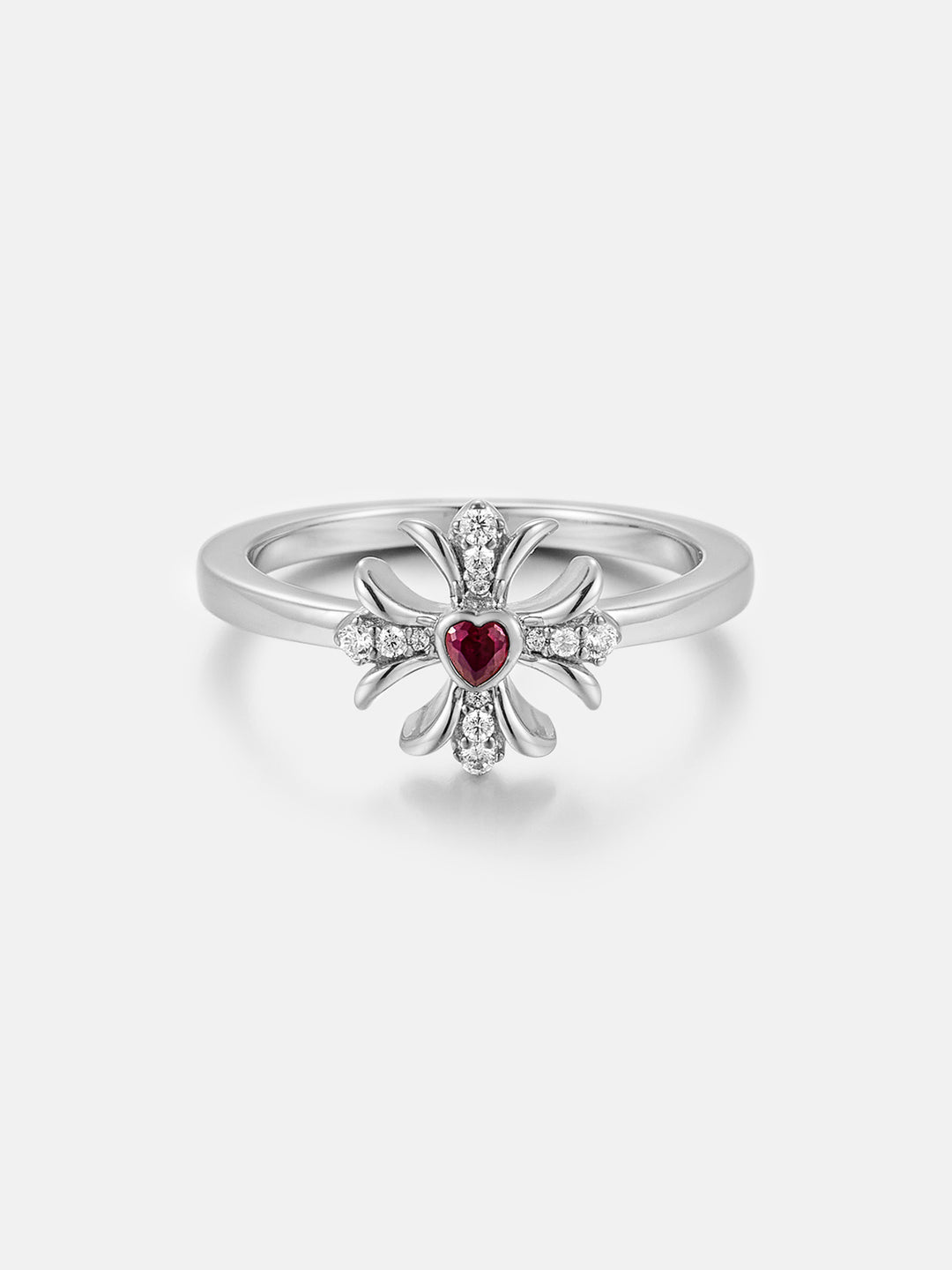 Pink Heart Gem & Moissanite Cross Ring
