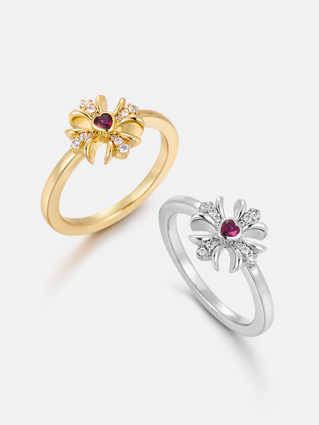 Pink Heart Gem & Moissanite Cross Ring