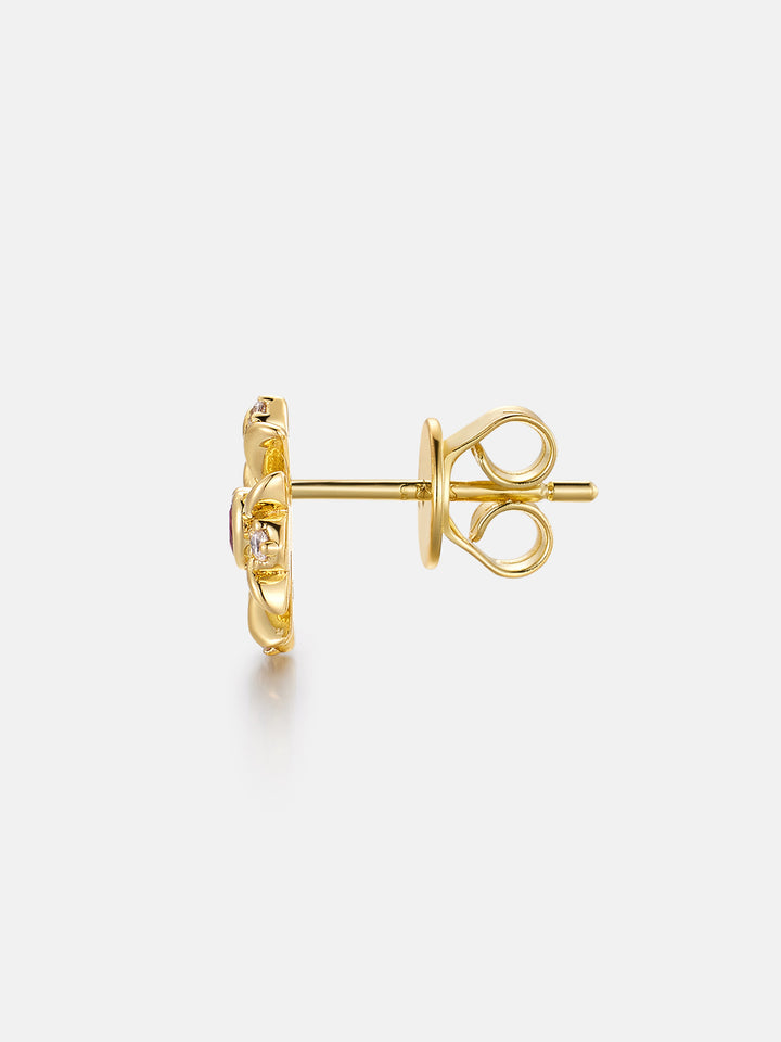 Pink Heart Gem & Moissanite Cross Stud Earrings