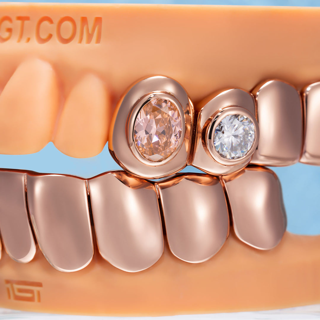 Pink Oval Gem W Moissanite Bezel Grillz