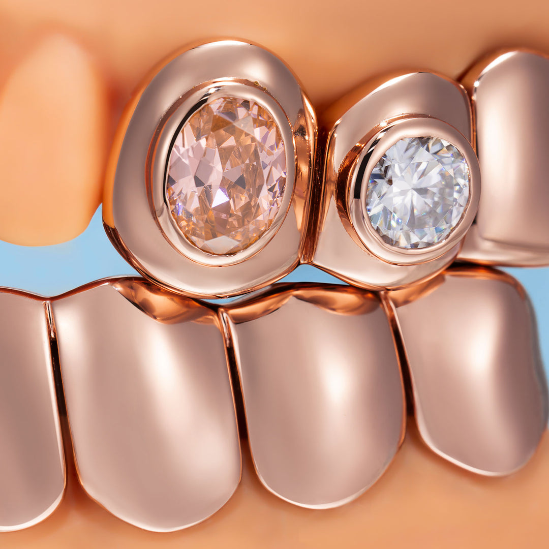 Pink Oval Gem W Moissanite Bezel Grillz