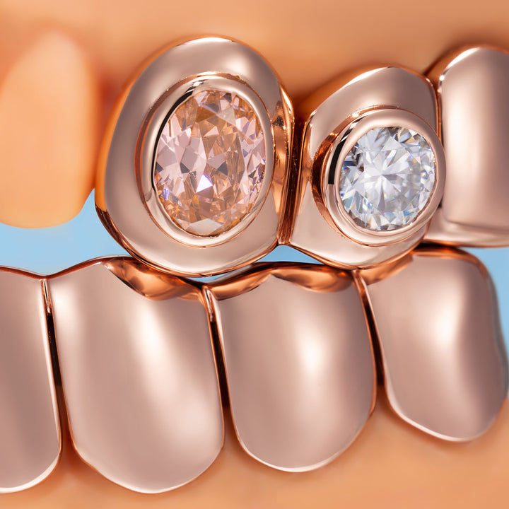 Pink Oval Gem W Moissanite Bezel Grillz
