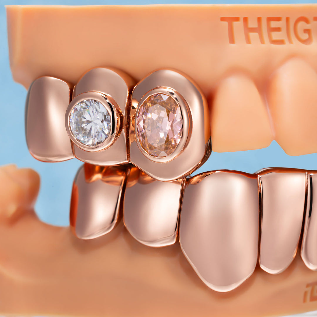 Pink Oval Gem W Moissanite Bezel Grillz