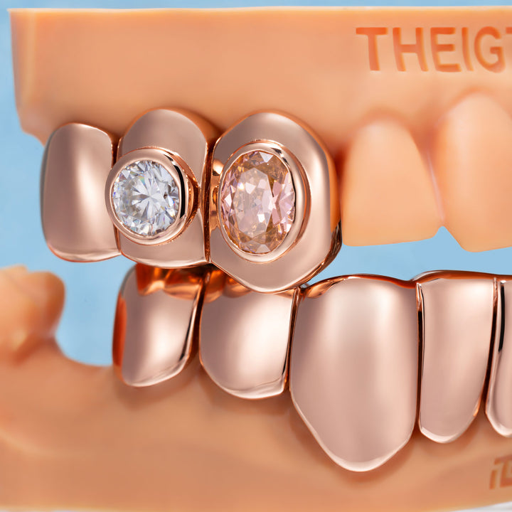 Pink Oval Gem W Moissanite Bezel Grillz