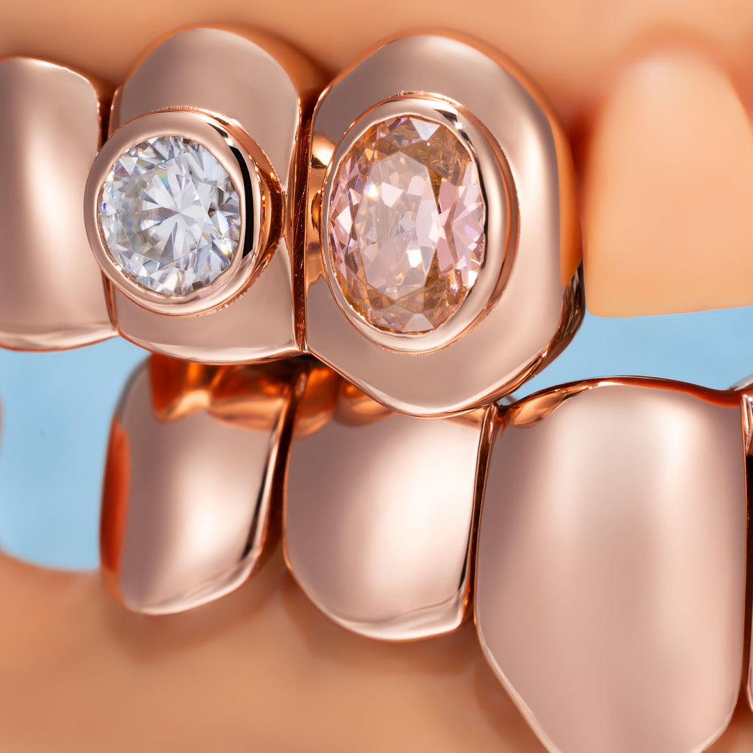 Pink Oval Gem W Moissanite Bezel Grillz