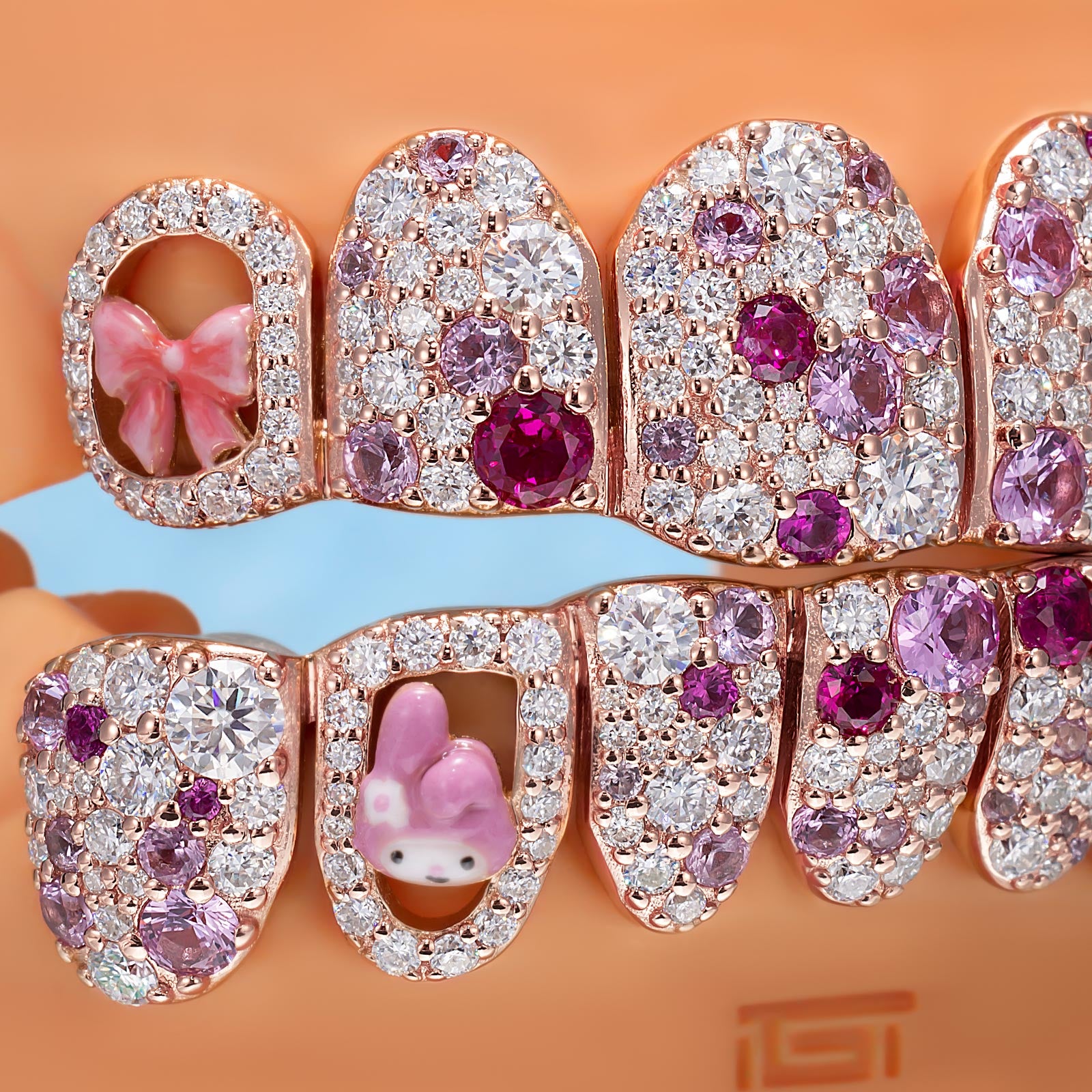 Pink Ribbon Mosaic Style Grillz
