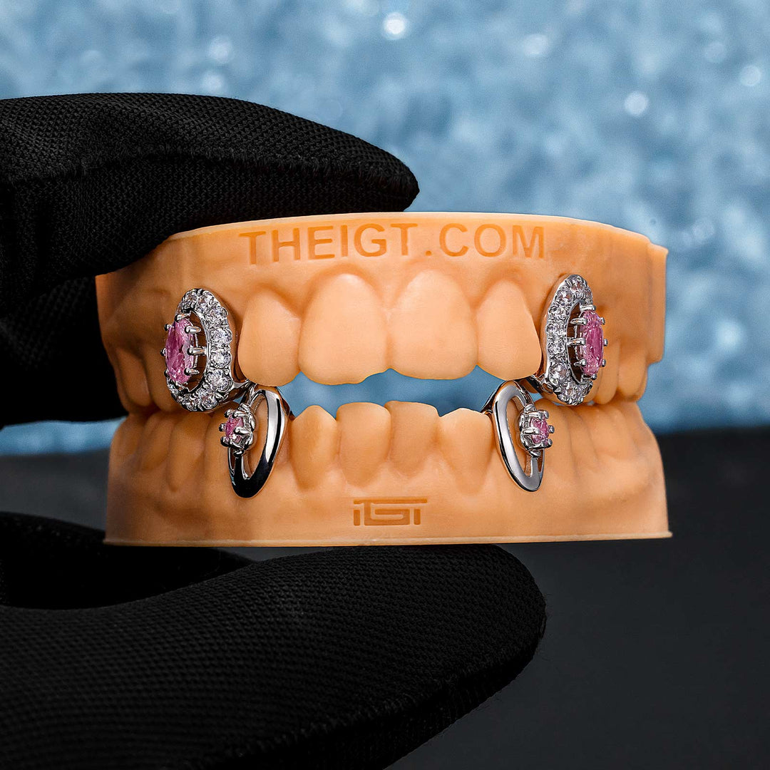 Pink Sapphires On Fang Grillz