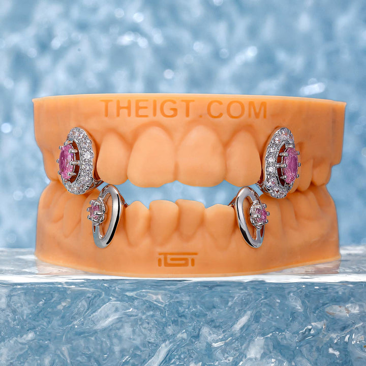 Pink Sapphires On Fang Grillz
