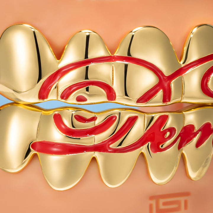 Pink Script Black Gold Grillz