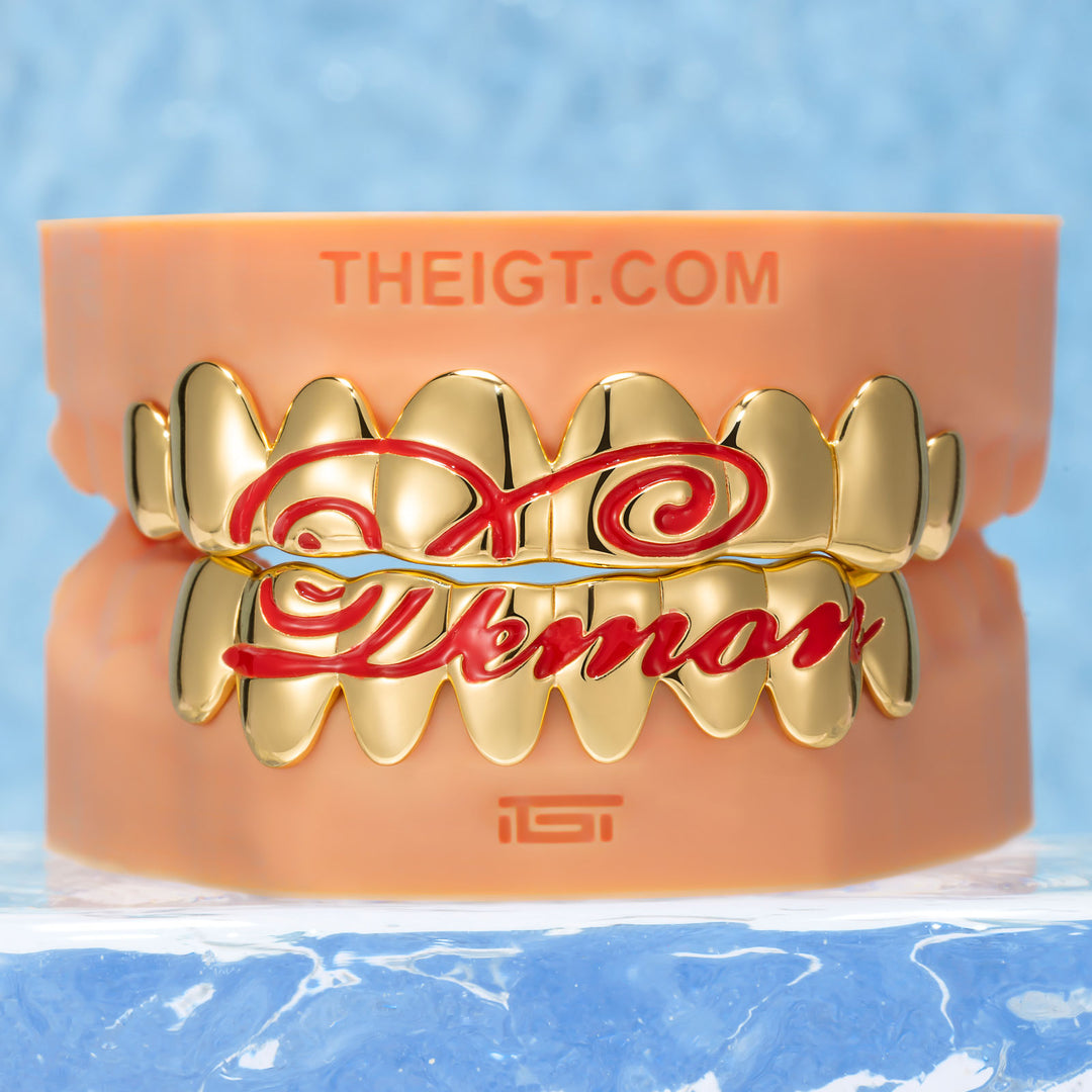 Pink Script Black Gold Grillz