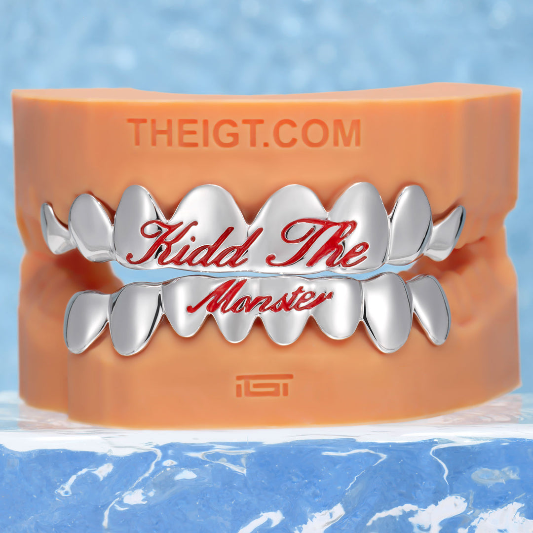 Pink Script Black Gold Grillz