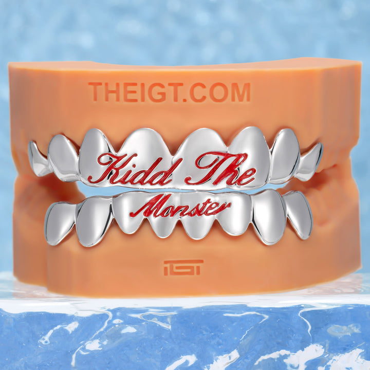 Pink Script Black Gold Grillz