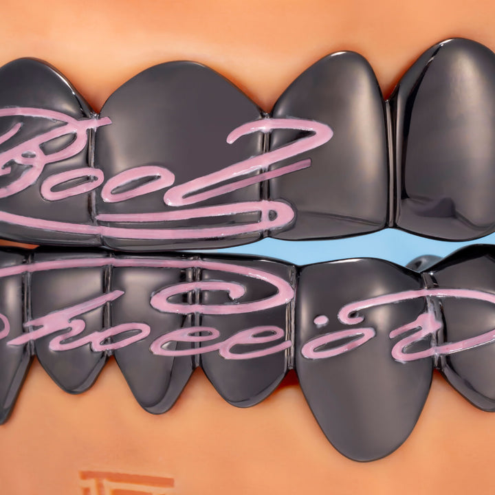 Pink Script Black Gold Grillz