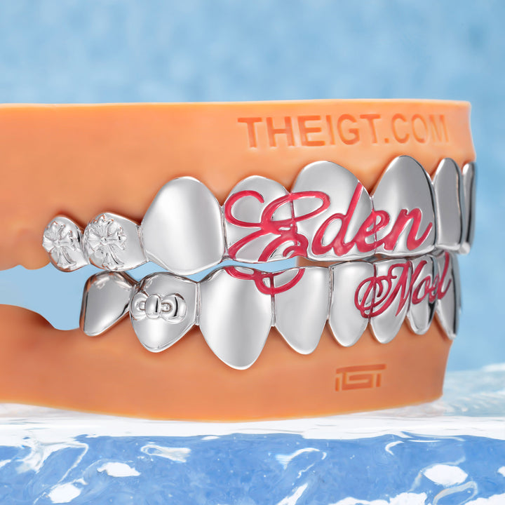 "Pink Script" Cross & Bow Grillz