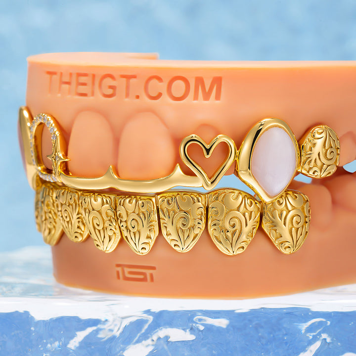 Pink Shell Heart Molten Gold Moissanite Grillz