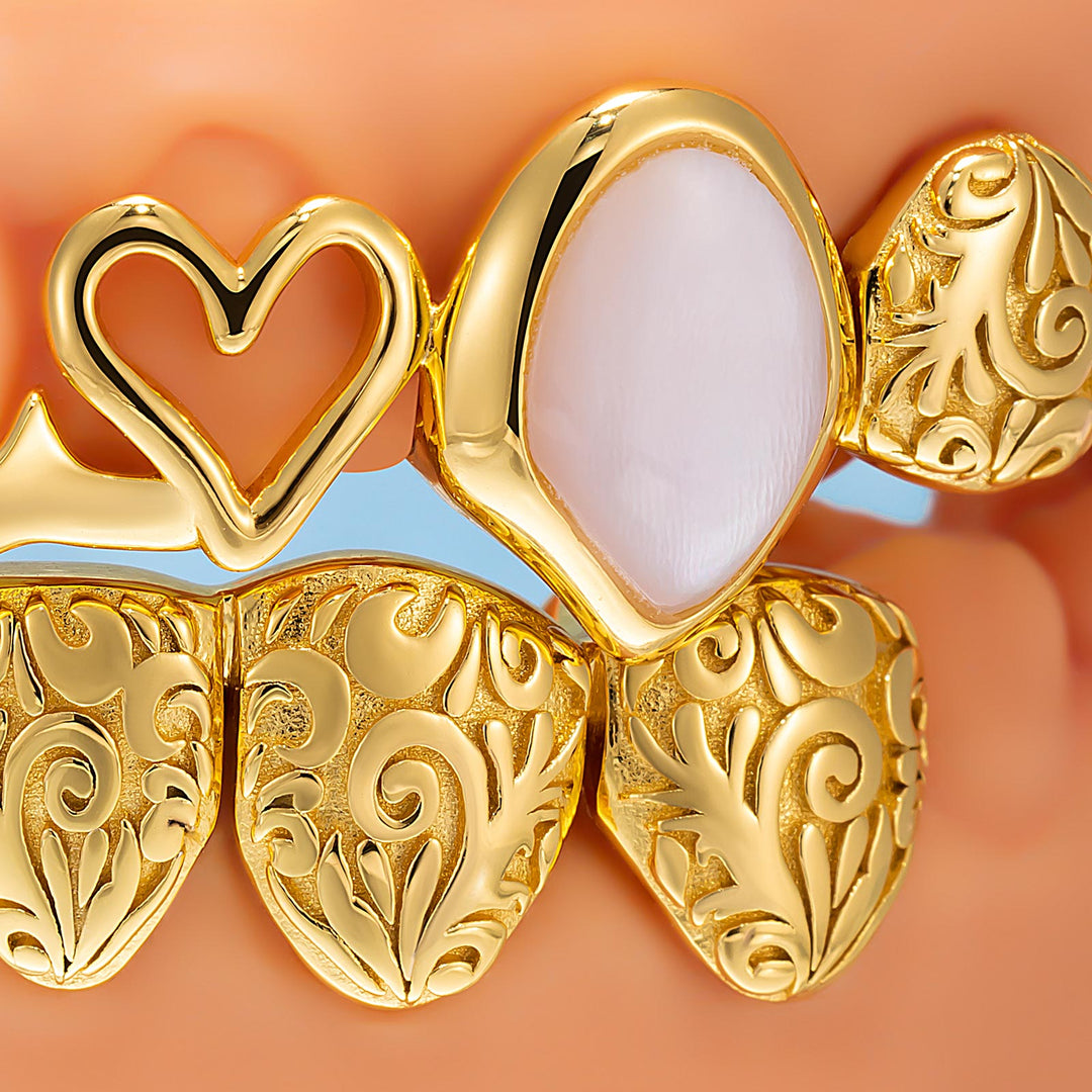 Pink Shell Heart Molten Gold Moissanite Grillz
