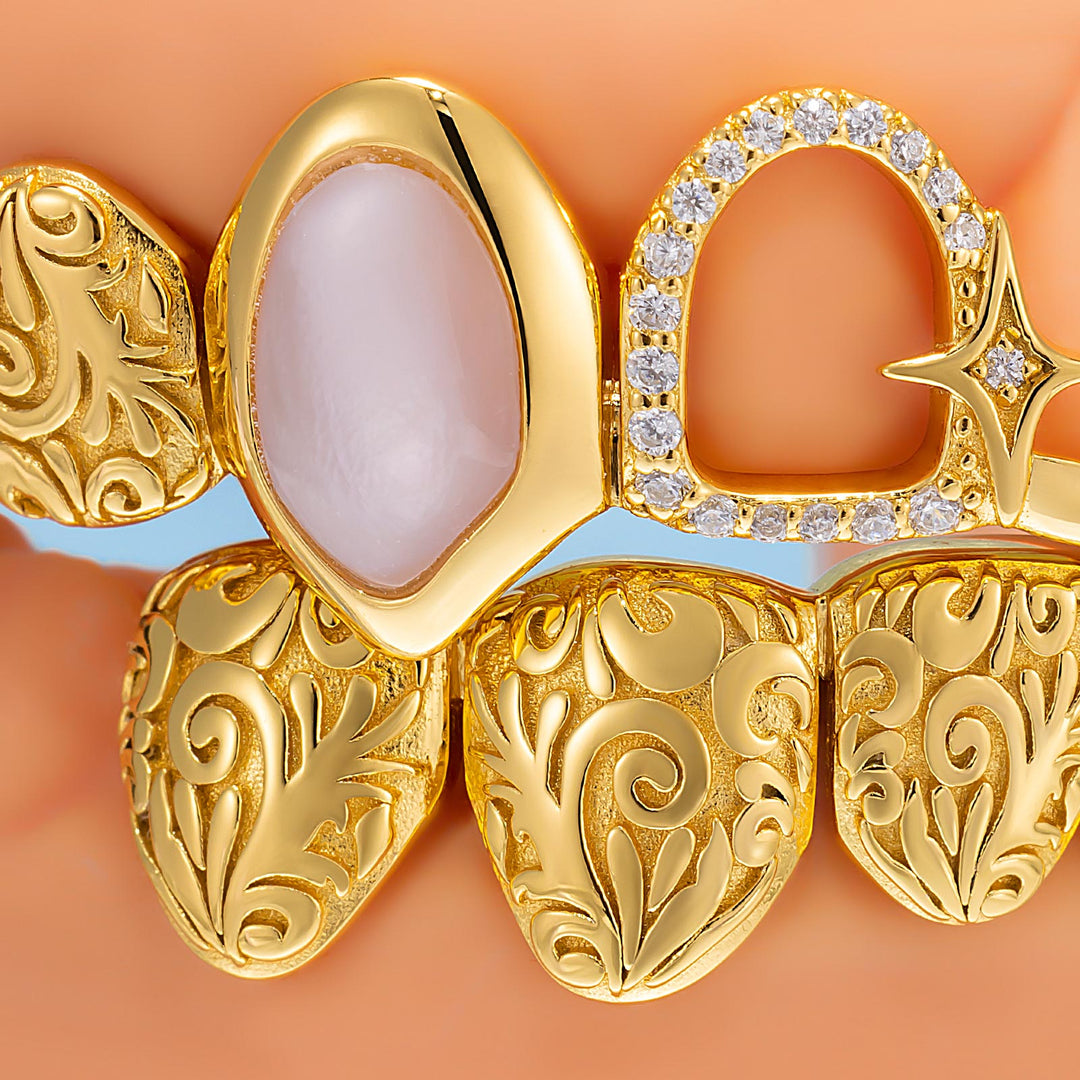 Pink Shell Heart Molten Gold Moissanite Grillz