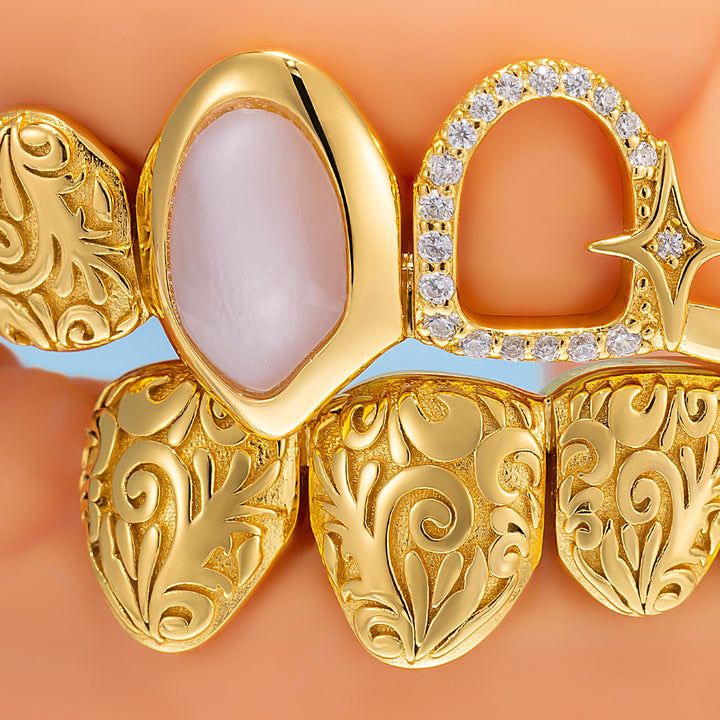 Pink Shell Heart Molten Gold Moissanite Grillz