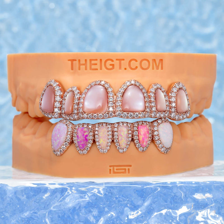 Pink Shell & Opal Diamond Grillz Set