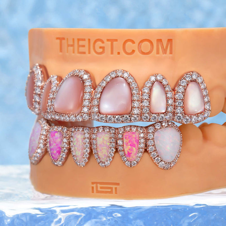 Pink Shell & Opal Diamond Grillz Set