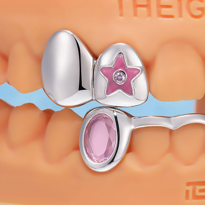 Pink Star POP Letter Bar Moissanite Grillz