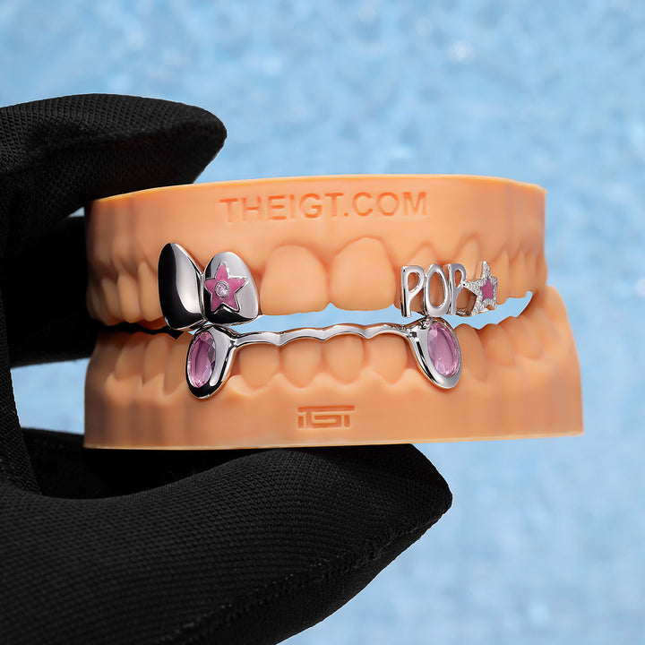 Pink Star POP Letter Bar Moissanite Grillz
