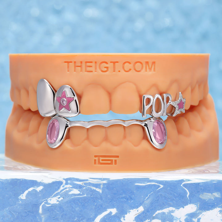 Pink Star POP Letter Bar Moissanite Grillz