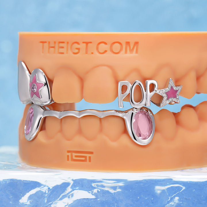 Pink Star POP Letter Bar Moissanite Grillz