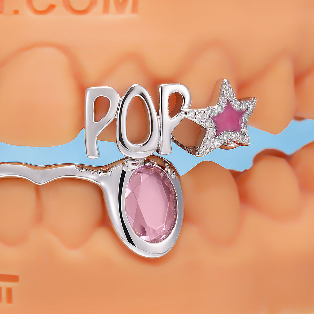Pink Star POP Letter Bar Moissanite Grillz