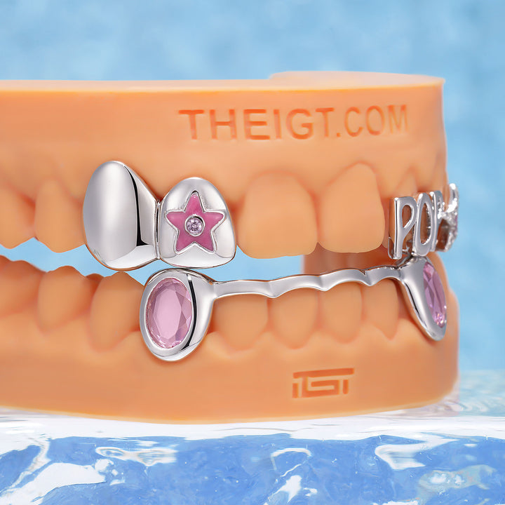 Pink Star POP Letter Bar Moissanite Grillz