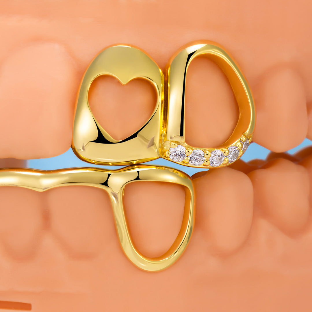 Pink Stone & Gold Heart Open Grillz