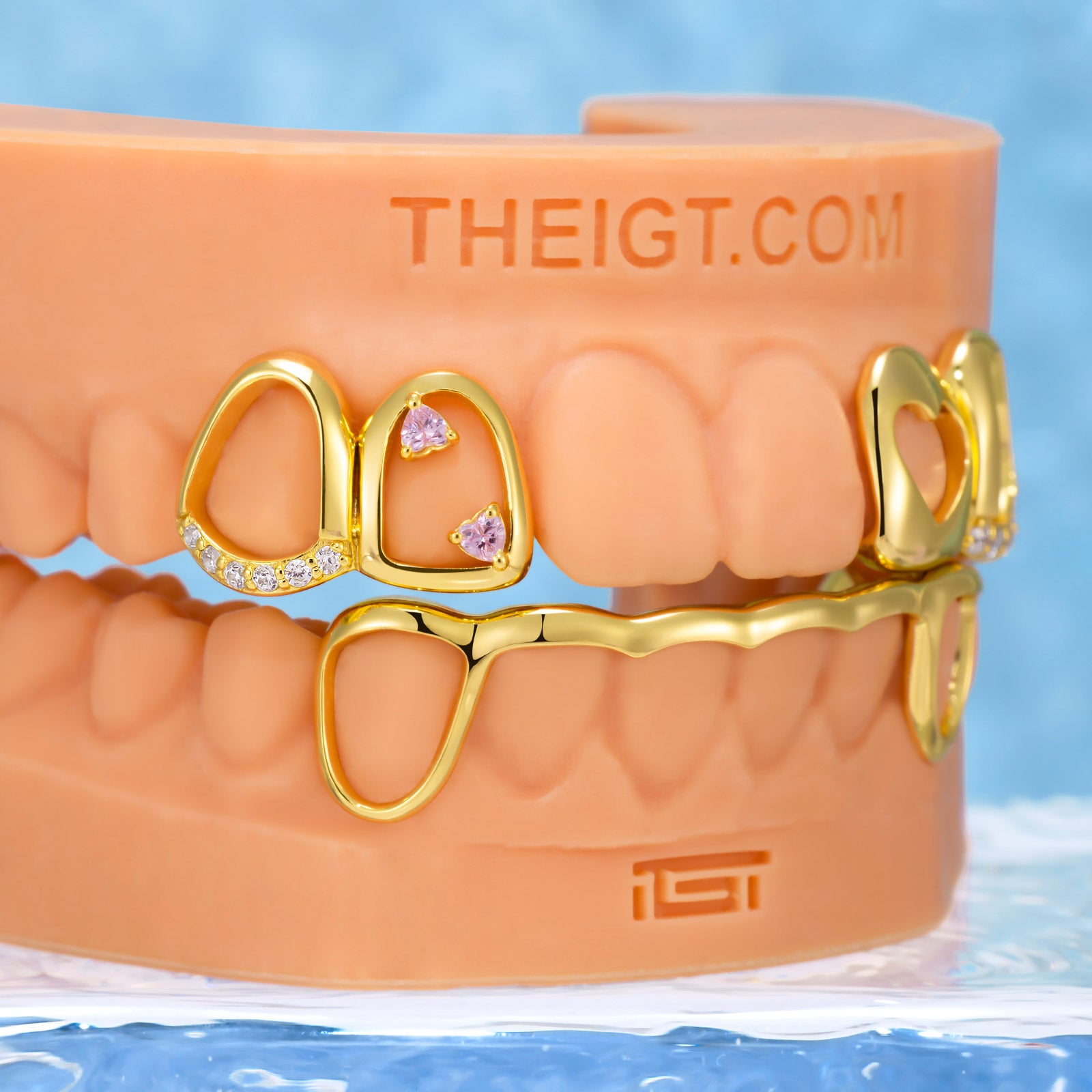 Pink Stone & Gold Heart Open Grillz