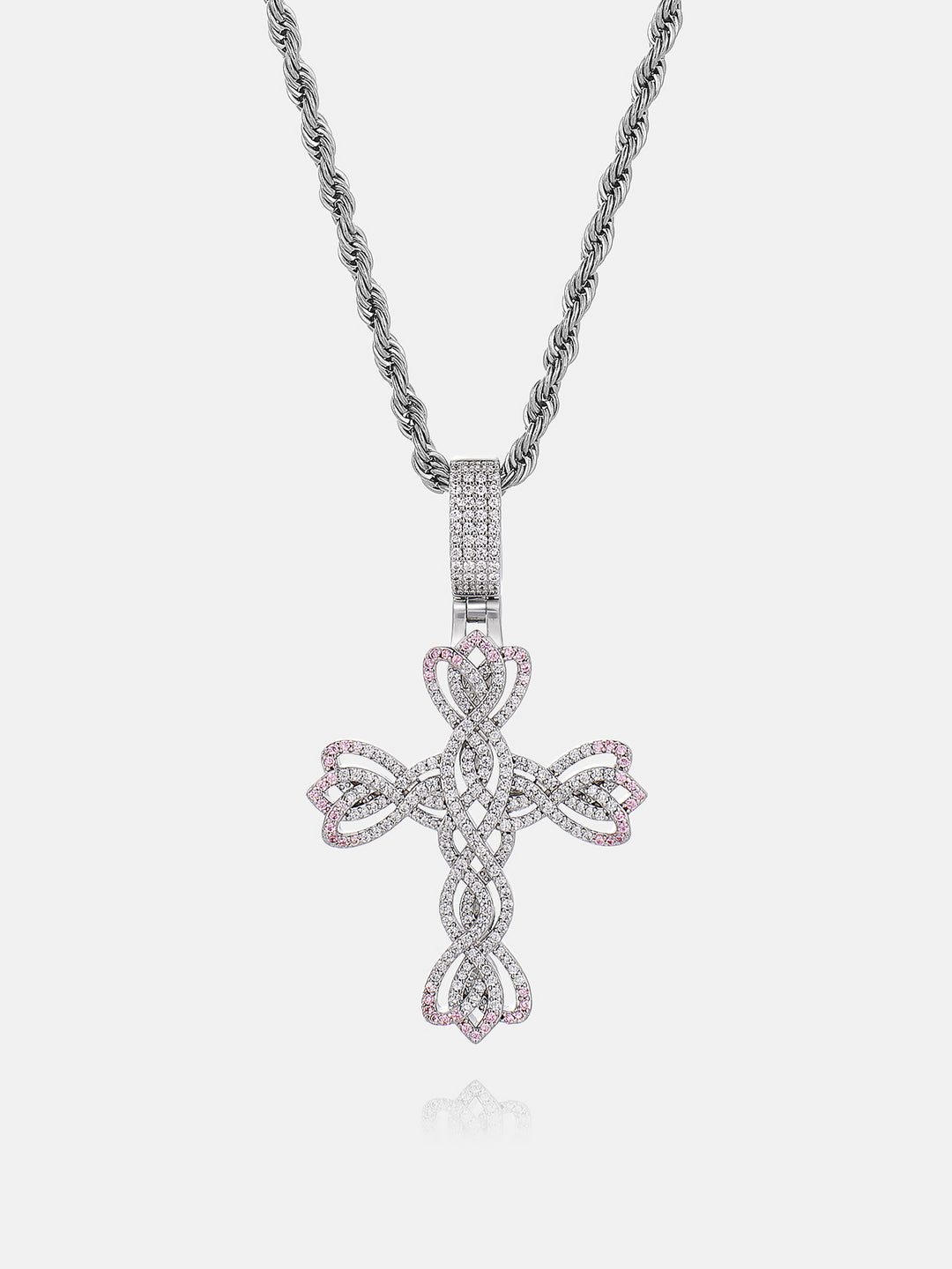 Pink Accent Moissanite Bloom Cross Pendant