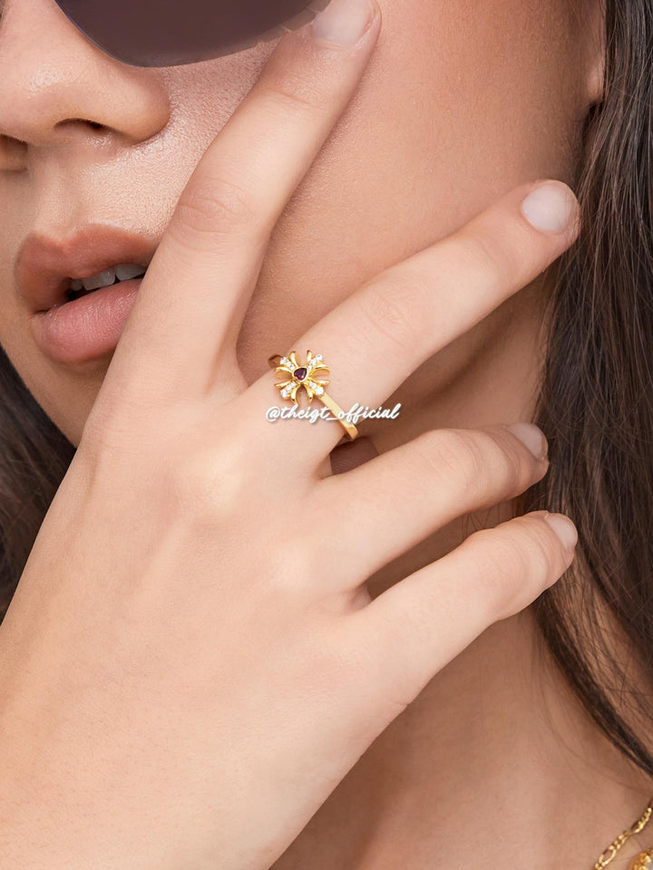 Pink Heart Gem & Moissanite Cross Ring